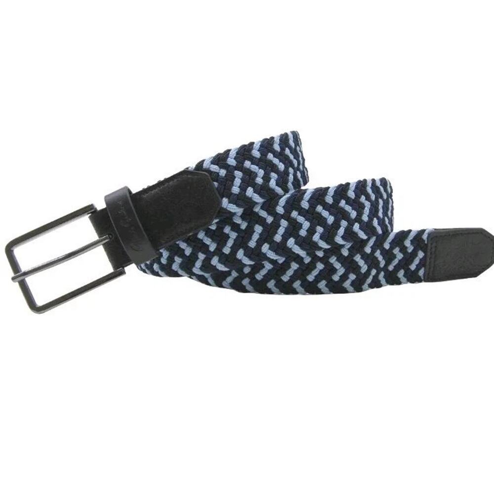 Robert Graham Jacob Belt Men Size 40 Navy Braided Woven Stretch Leather Trim NEW